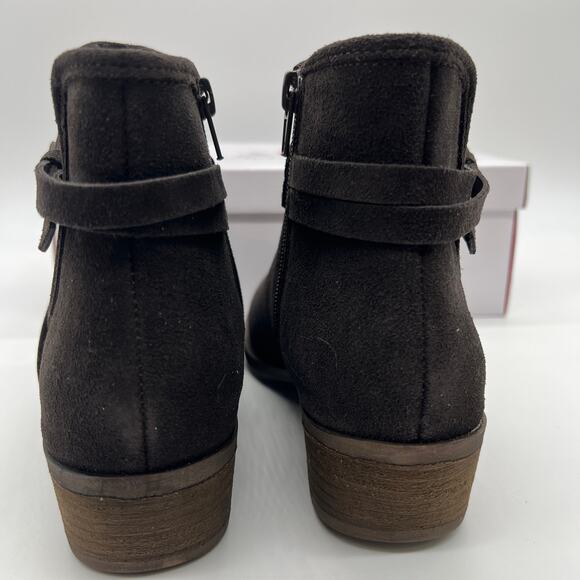 Isaac Mizrahi Live! Leather Boot Womens 7M Brown Boots Heel Side Zip - Picture 6 of 12